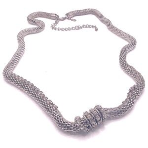 Vintage CHICOS Silver Tone Mesh Rhinestone Necklace 31” With 4” Extender